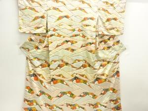 未使用品　抽象波に花模様付け下げ小紋着物